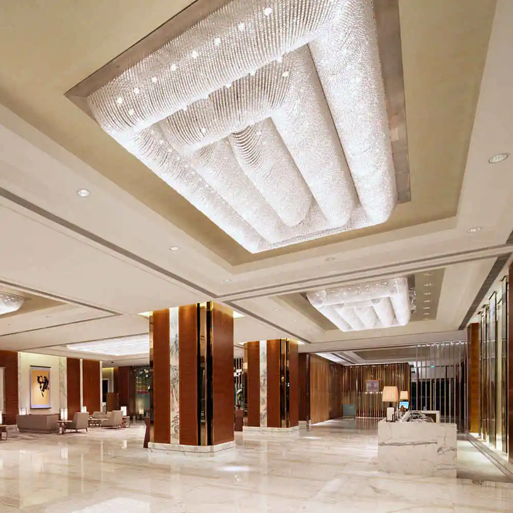 Modern Rectangular Chrome ceiling Flush Mounted Lighting hotel chandelier
