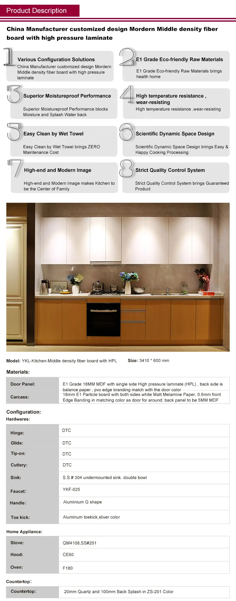 China Manufacturer customized design Middle density fiber board with HPL  Kitchen Cabinet