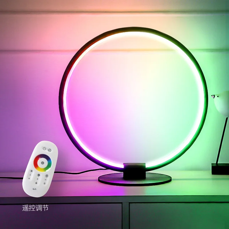 Nordic RGB Dimming Ring Table Lamps Bar Bedroom Modern Colorful Desk Lamp Bedside Led Bed Night Stand Living Room Light Fixtures