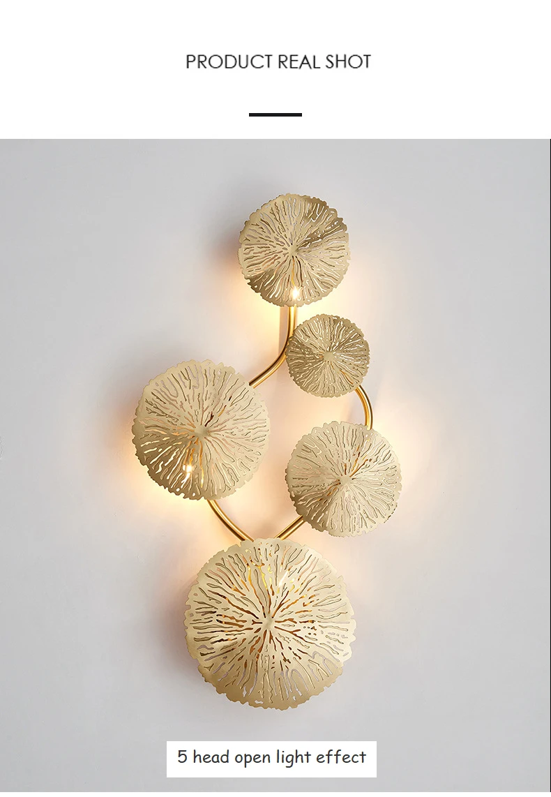 Lotus Leaf Art Stainless Indoor Wall Lamps Gold Fixtures Elegant Lamp Metal Creative Lights Led