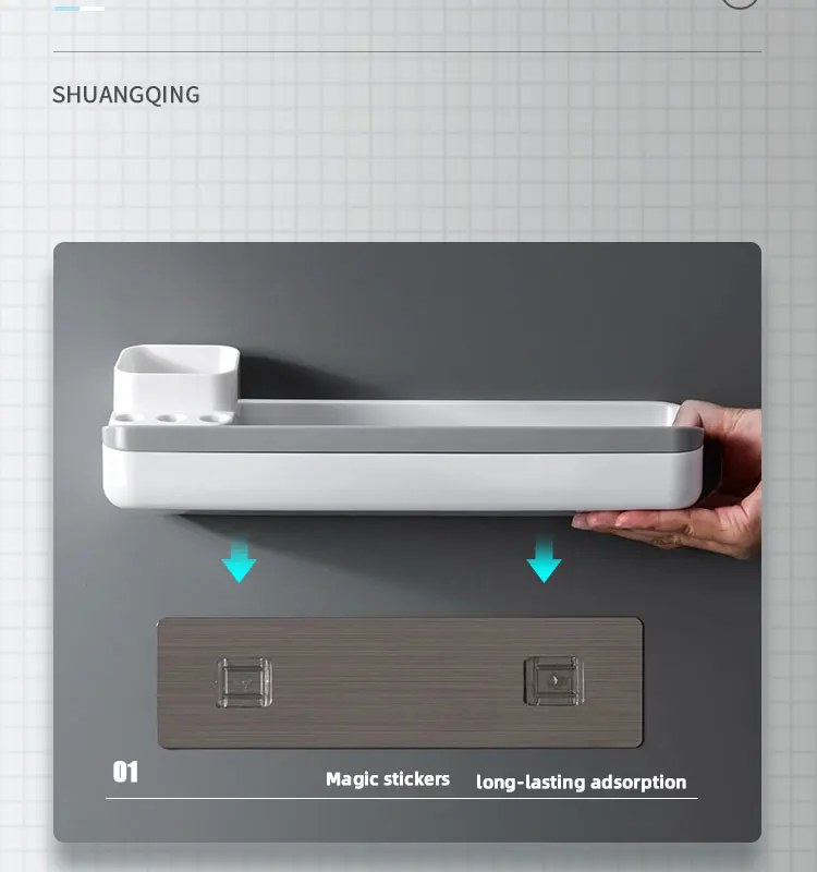 تصميم جديد للحمام مثبت على الحائط مجموعة بلاستيكية مكونة من ثلاثة حامل فرشاة أسنان مع كوب لعائلة