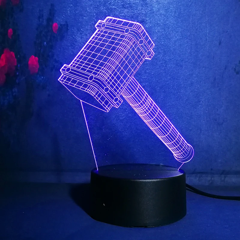 Novelty Cool Big Thor Hammer 3D 7 Color Change Night Light Table 7 color change Touch Desk Lamp Kids Birthday Christmas Gift