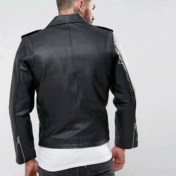 Custom Design Black Vintage Zipper Front Moto Leather Biker Jacket For ...