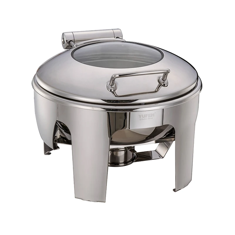 4l Hydraulic Chafing Dish Round Induction Soup Buffer Dish With Glass