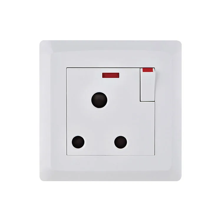 VNX Good Quality UK Switch and Socket PC Plate British Standard White Color 3pin 250v 15a Electric Wall Socket With 1gang Switch