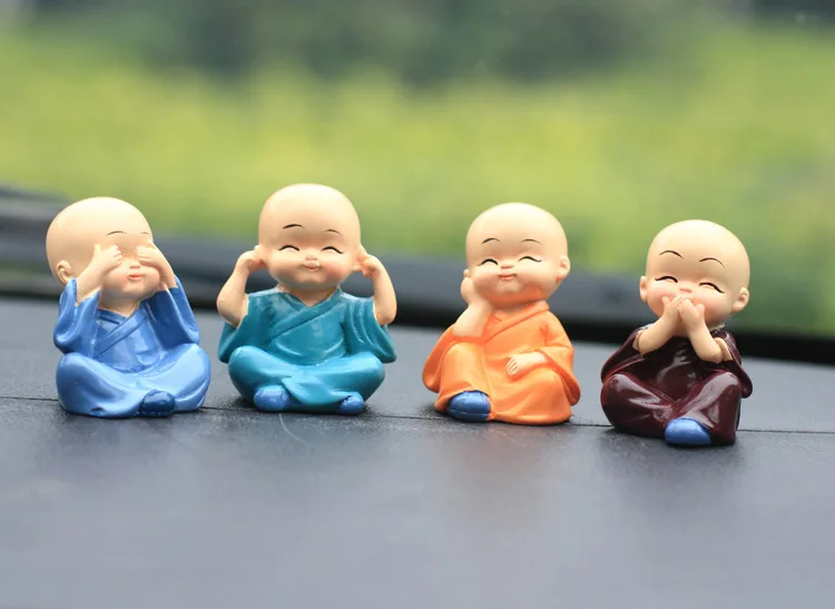 4 Pcs/Set Resin Little Monk Statue Shaolin Kung Fu Uniform Doll For Zen Garden Mini Decoration