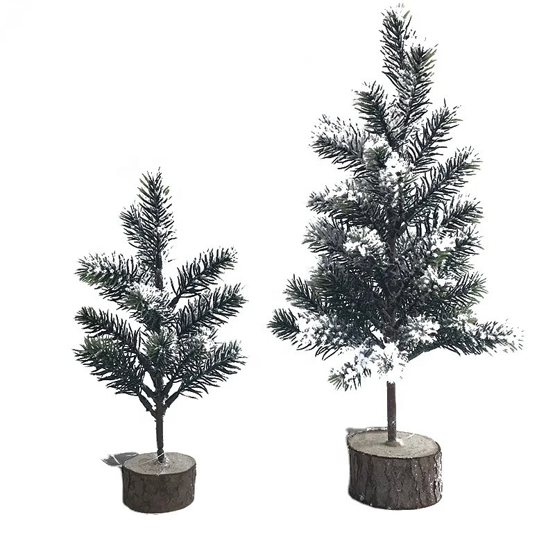 Factory direct H20cm Christmas tree with wooden base snow finish PE artificial mini xmas tree for decoration