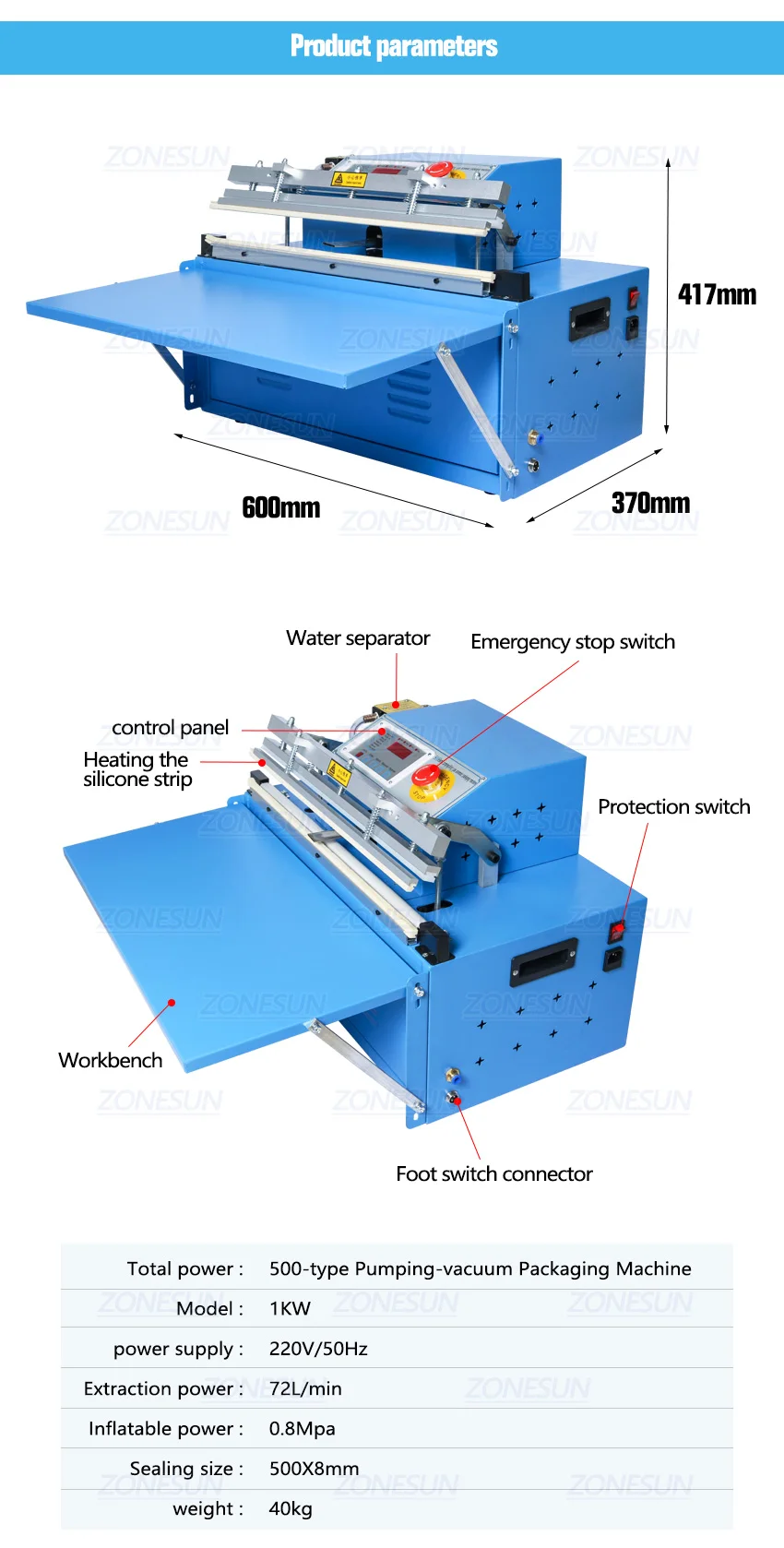 Zonesun Zx500 Automatic Storage Bag Vacuum Clothing Sealing Machine