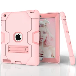 Military Heavy Duty Rugged Impact Armor Case For iPad 2/3/4 9.7 inch Silicone Plastic Shockproof Kickstand Tablet Cover