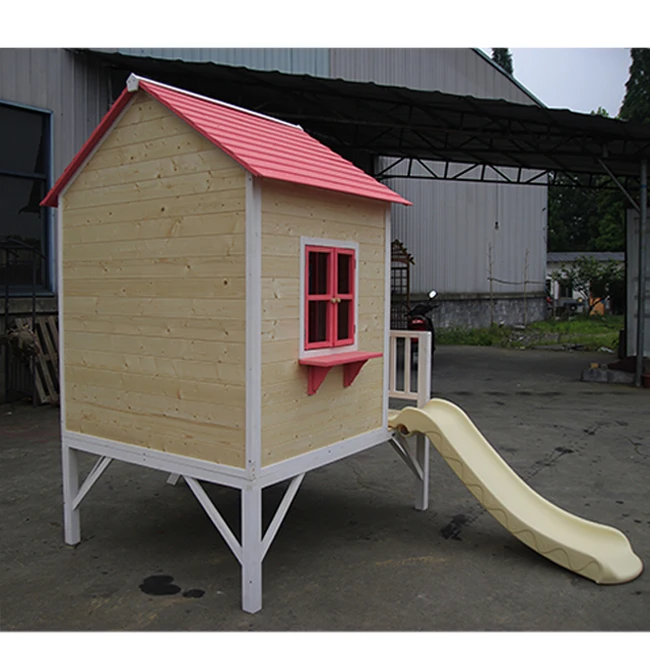 Hot Sale Wooden Playhouse With Slide Inside Kids Outdoor Playhouse For