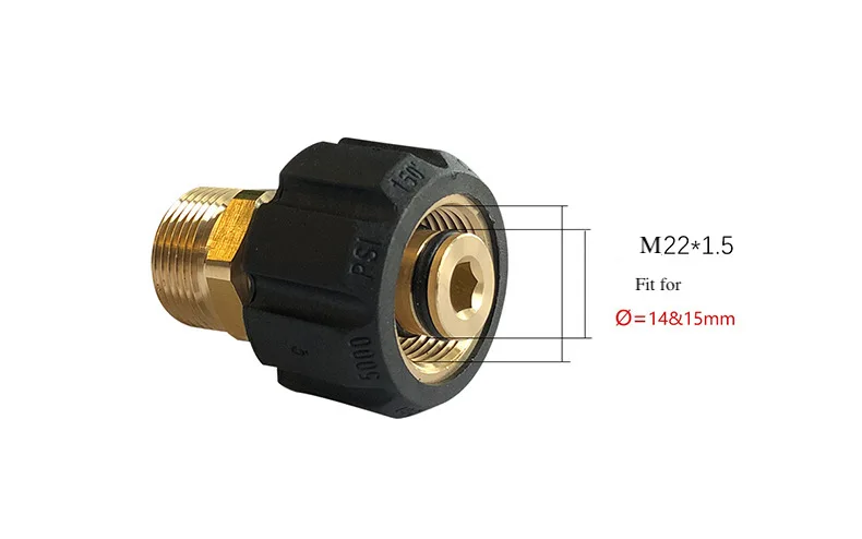 M22-Stecker 14mm Auf M22-Buchse 15mm Druckwaschanlage Adapter Schnellkupplung 