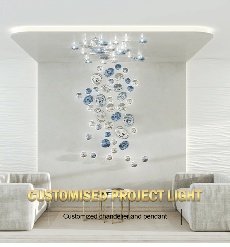 Hot sale custom hotel lobby colorful glass modern big project chandelier pendant light