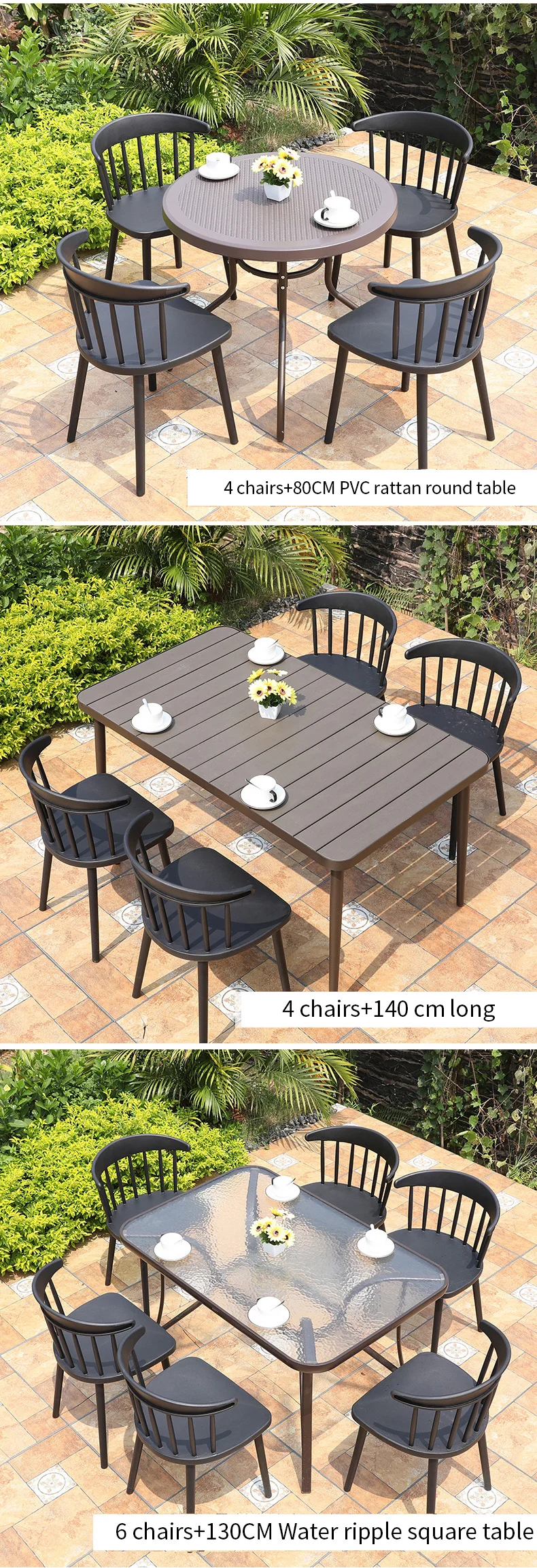 Outdoor Modern Black Table And Chair Set Manufactures Armless Small