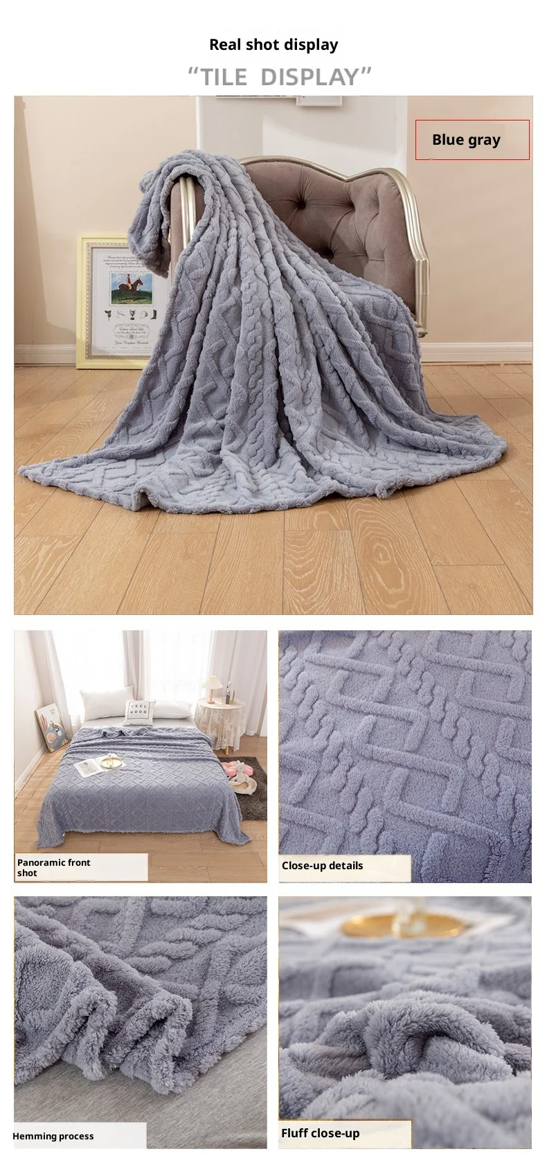 Simple Embroidered Rhombic Knitted Eco-friendly Winter Warm Taffeta Fleece Thickened Blanket details