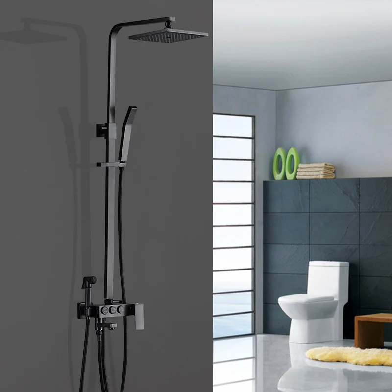 Rain Shower with Spray Set  Modern Style Bathroom Black Portable Shower