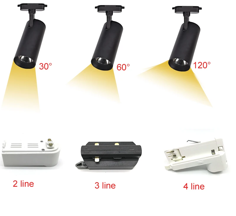 Exhibition hall commercial lighting CRI>95 adjustable cob led track light 2/3/4 lines 10-30w dimmable anti glare track spotlight