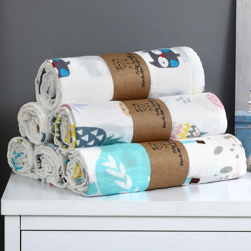 Printed Muslin 100 Cotton Prefold Swaddle Baby Sleep Muslin Swaddle