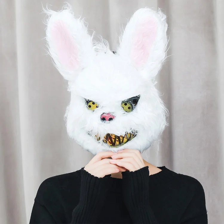 Masquerade Party Cosplay Mask White Plush Halloween Scary Rabbit Bunny ...