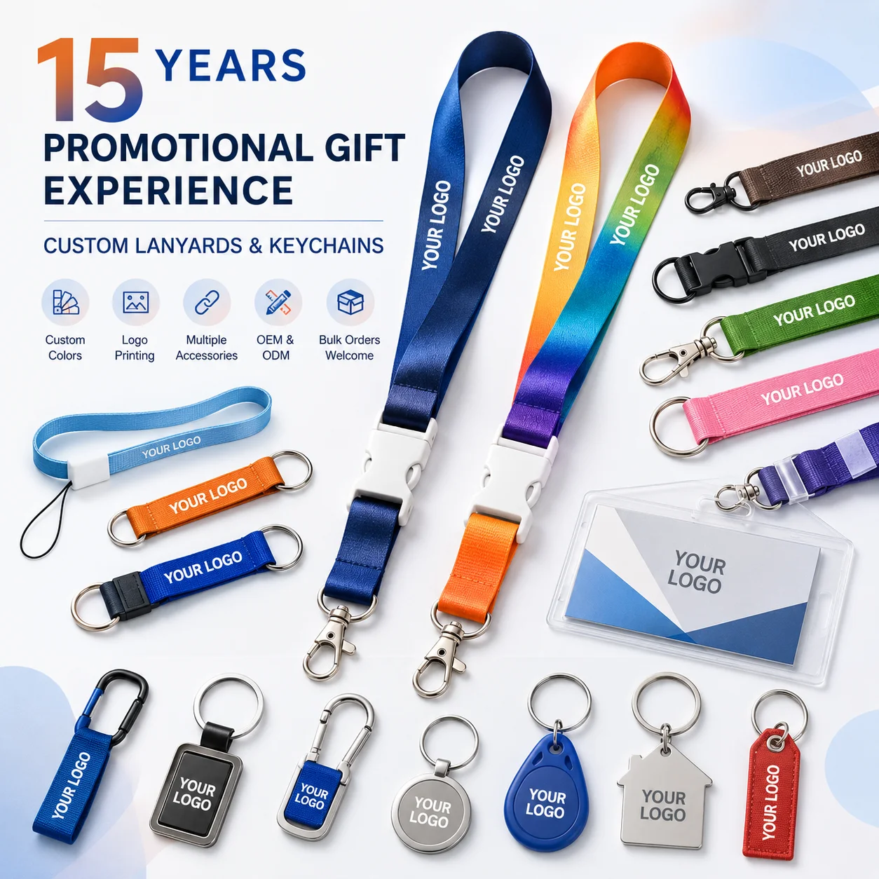 Multicolor Lanyard with ID Card Holder, Custom Logo Neck Strap Badge Holder for Promotional Business Gifts