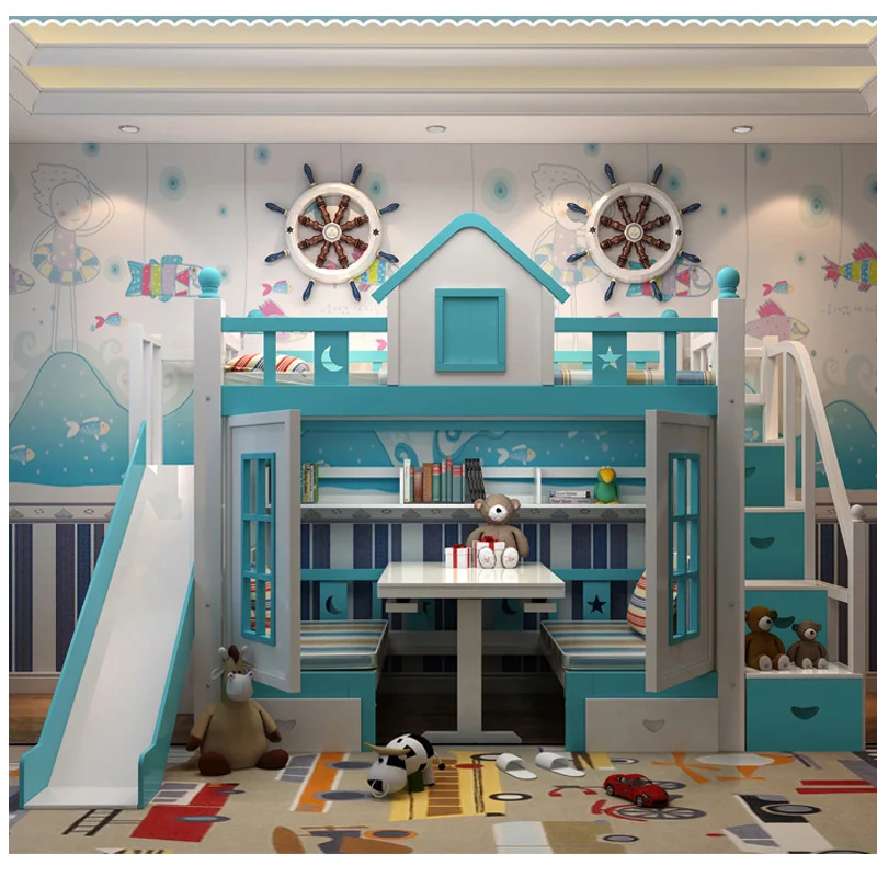 0128tb006 Modern Solid Wood Children Bedroom Furniture Princess Castle With Slide Storages