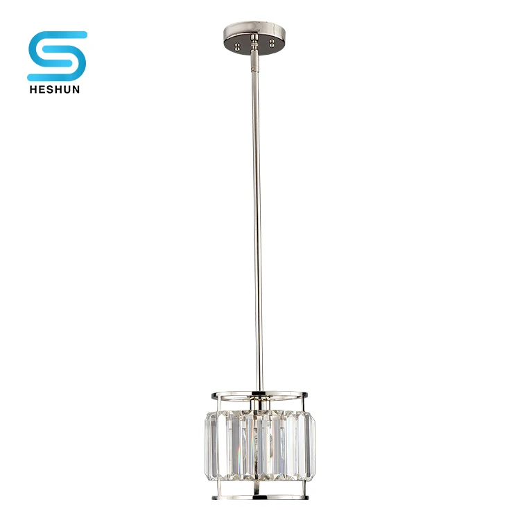 Modern luxury drum shape single pole K9 crystal hanging ceiling lighting led pendant light