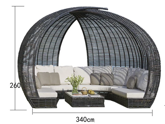 European style outdoor wicker round shape sofa with canopy