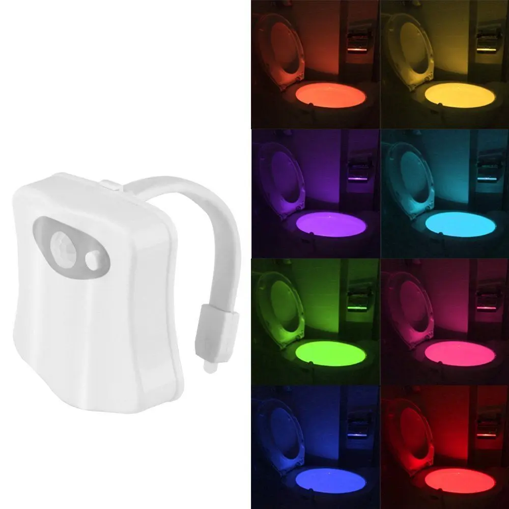 10X Colored LED Toilet Sensor Light Motion Activated Toilet Bowl Seat Nightlight Potty Lamp for Bathroom Pedestal Pan Waterproof