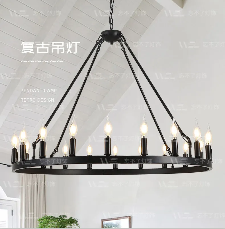 product american style industrial black round pendant chandelier for living room restaurant bedroom-1