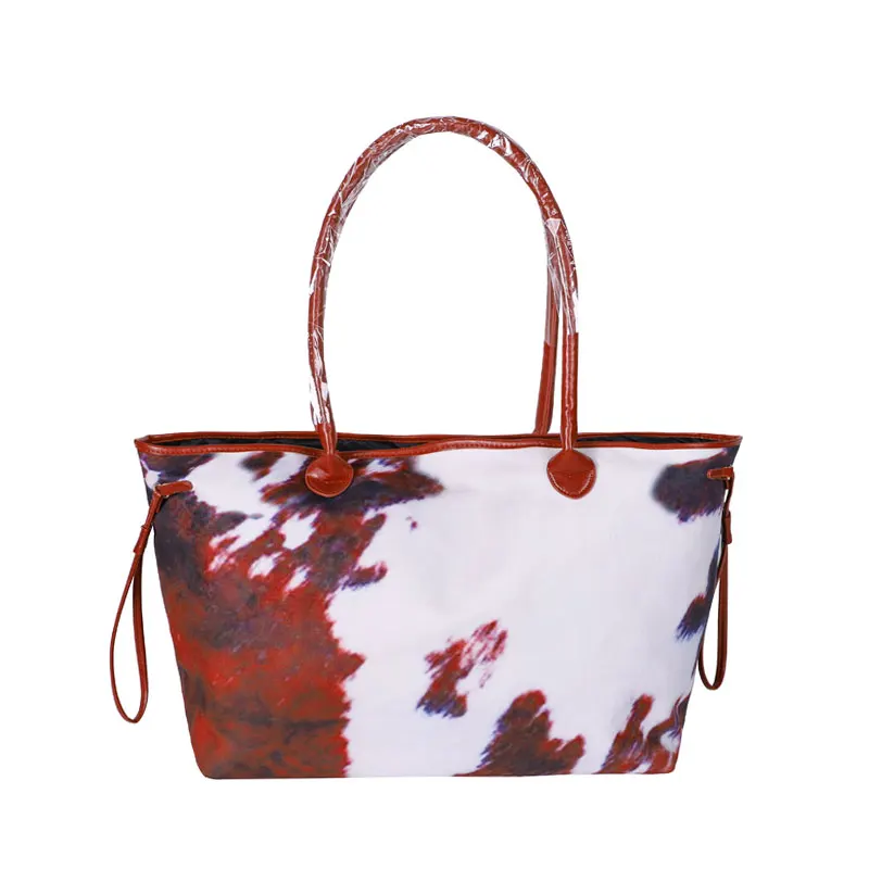 

Wholesale Suede Cow Hide Bag Large Capacity Weekender Cow Printed Purse Cow Hide Leather Shoulder Bag PU Handbag, As pics