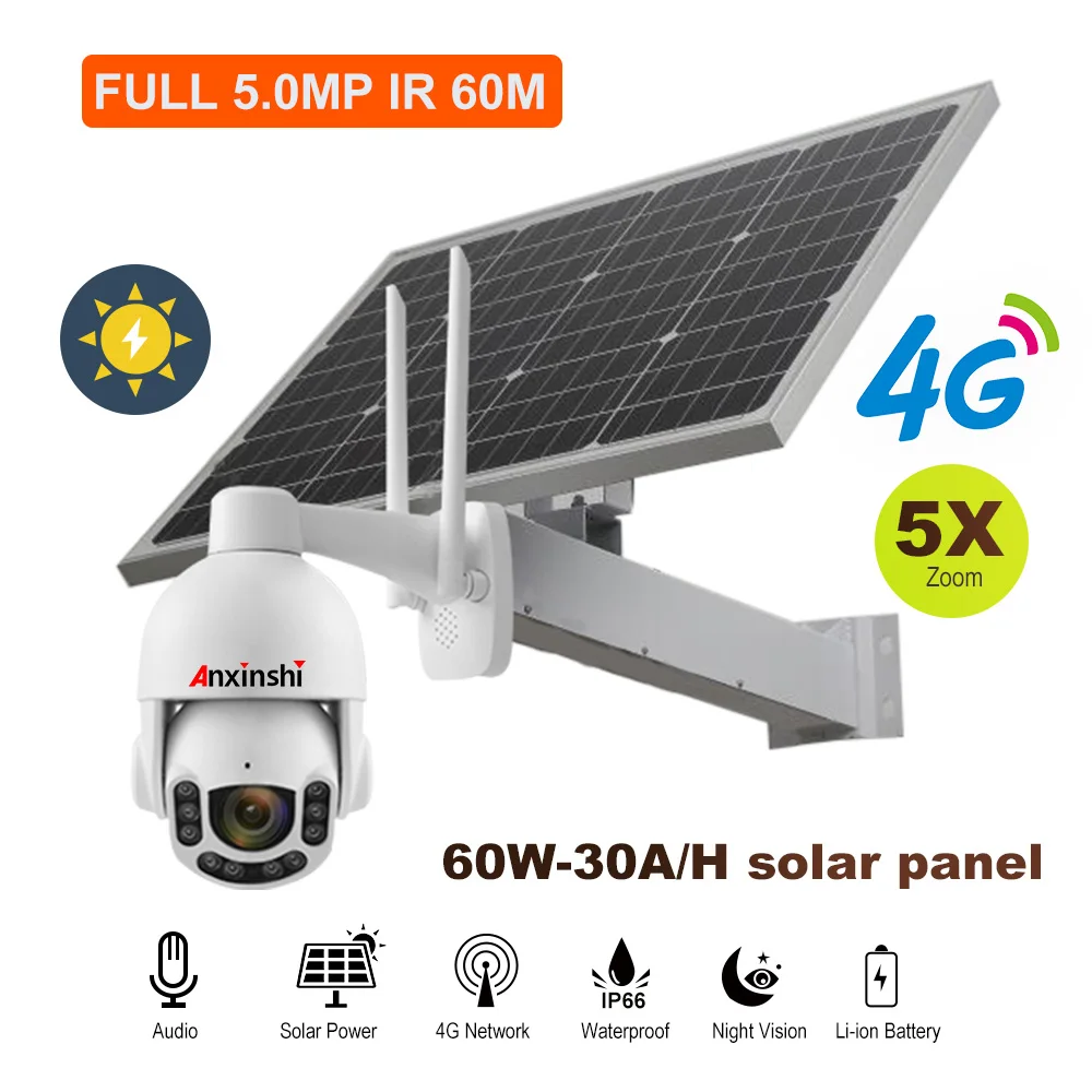 Anxinshi 5.0MP 5X زووم بصري 4G واي فاي PTZ كاميرا الأمن مع لوحة طاقة ...
