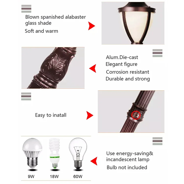 2m 3m 4m Garden Street Pathway Posttop Lighting Antique Cast Iron Lamp