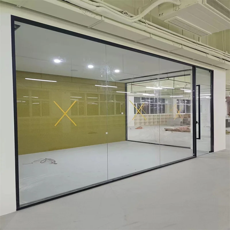 product modern single glass partition with 60mm aluminum integrated frame  30mm slim frame for meeting rooms and home office-4