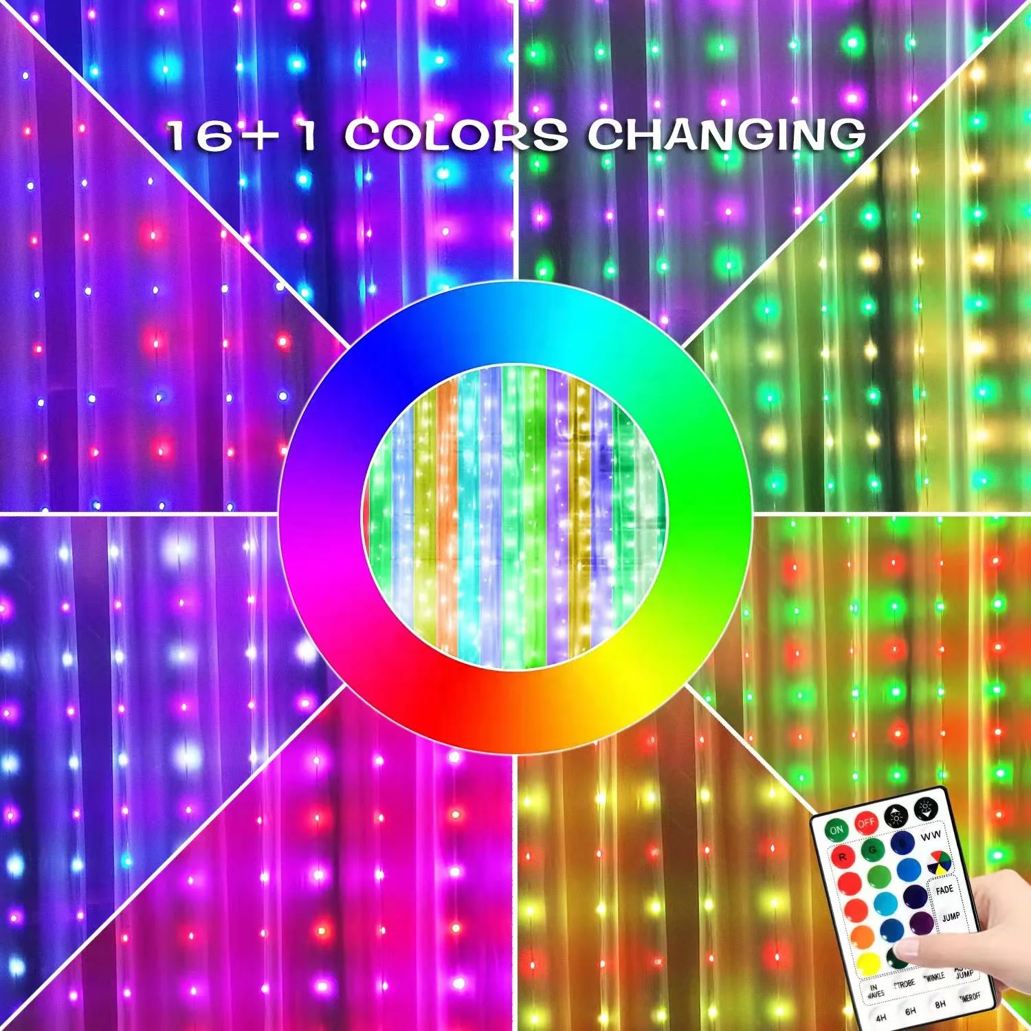 Biumart Twinkle Curtain String Lights Usb Remote Control Rgb Star Light