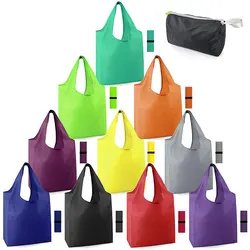 Custom logo small MOQ eco friendly folding polyester nylon shopping bag supermarket grocery tote bag with inside pocket