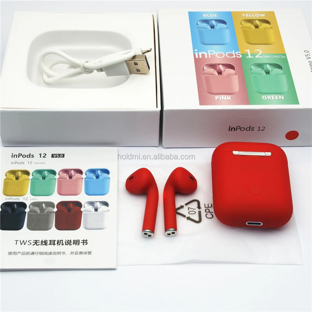 Hot sale red color wireless earphone inpods 12 macaron i12 TWS Blue tooth earbuds for iphone and samsung - ANKUX.COM