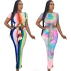 MSK8811 Casual spaghetti strap sleeveless backless colorful striped wide leg slim fit jumpsuit