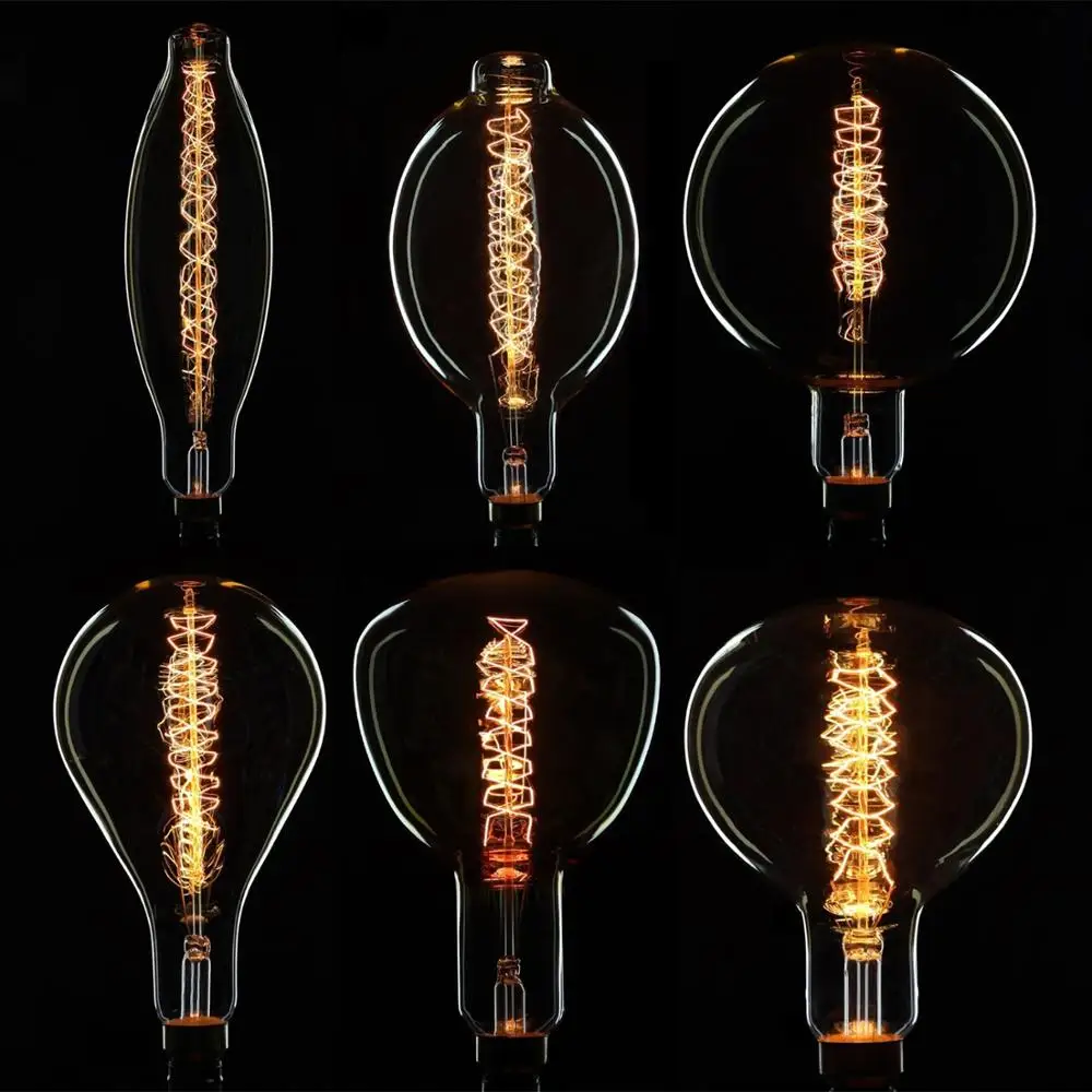 Big Size 3.5K A160 BT180 G200 Incandescent Decorative Bulb Vintage Edison Light Bulb 60W 100W Filament Antique Retro Edison Lamp