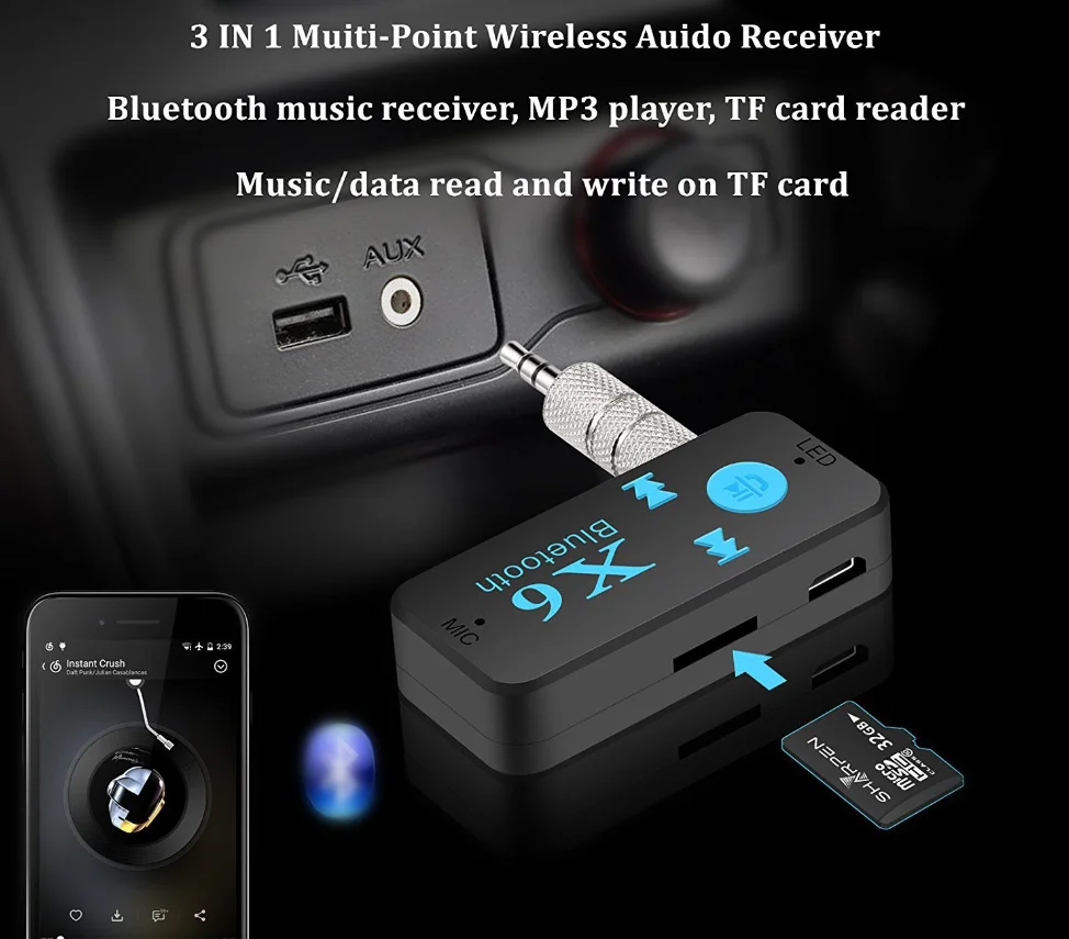 X6ユニバーサルbluetoothレシーバーv4 1サポートtfカードハンズフリー通話音楽プレーヤー電話車aux入力 出力mp3音楽プレーヤー Buy X6 Bluetooth レシーバー Bluetooth レシーバー V4 1 サポート Tf カード Mp3 音楽プレーヤー Product On Alibaba Com