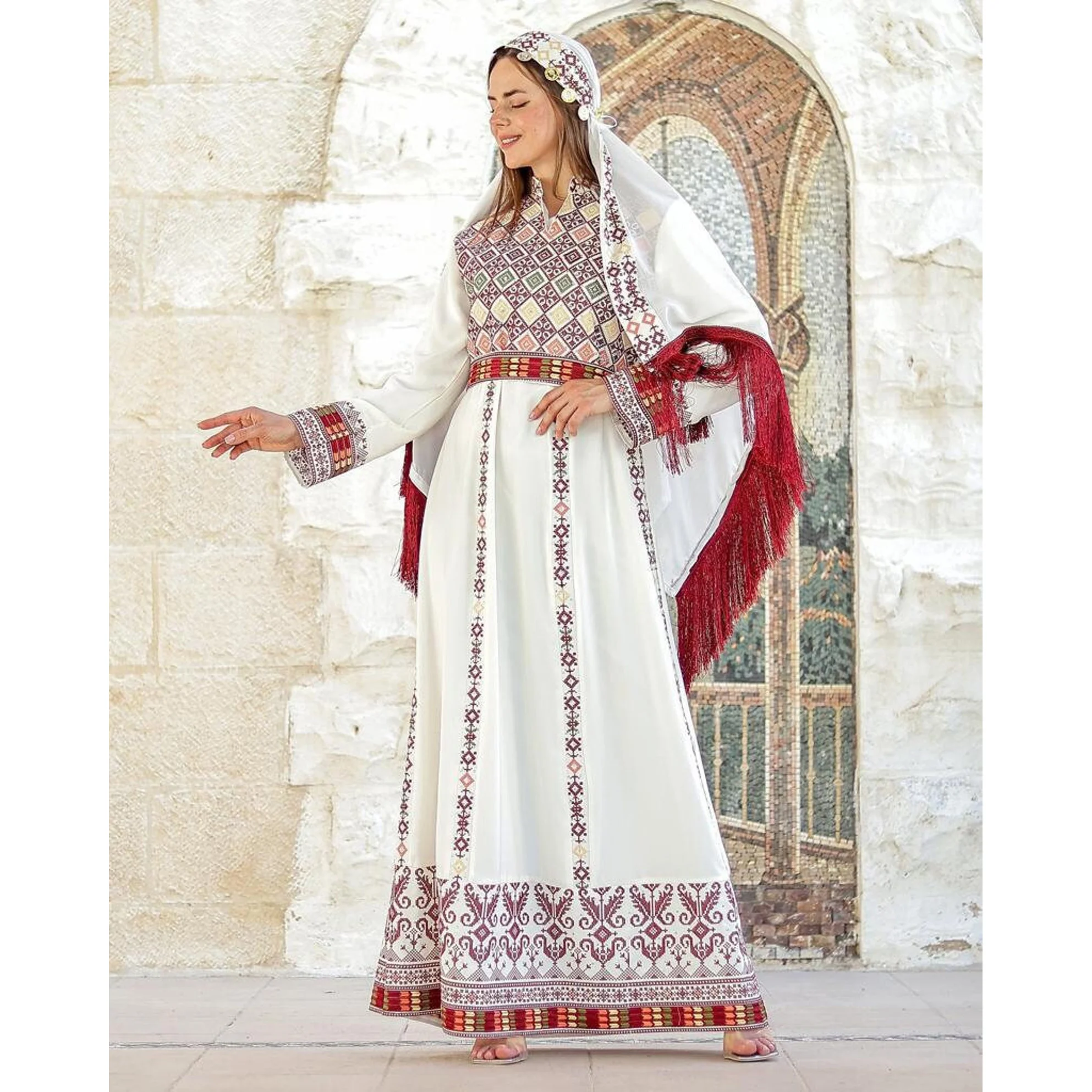 palestinian dress for women Jordanian Embroidery Thobe Heritage Traditional and sewed by hand Embroidered Bebiona Dress - Elegant