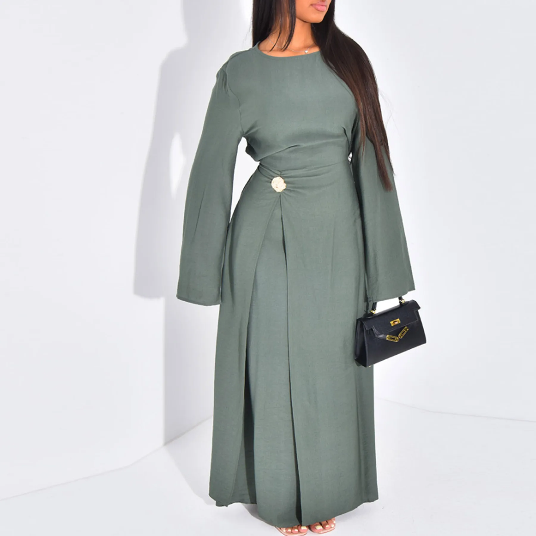 islamic dress for ladies New Abaya 2026 Clothing Women Muslim Soft Crepe Abaya Femmes Robe Modest Dress With Tie Back And Gold Buckle #zena-black-suede
