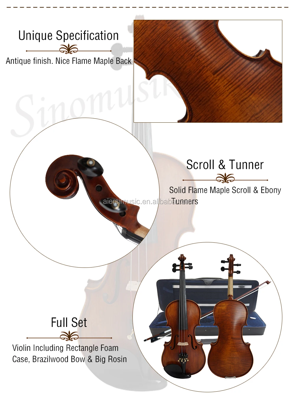 Aiersi Brand Professional Handmade Varnished Red Brown Violin High