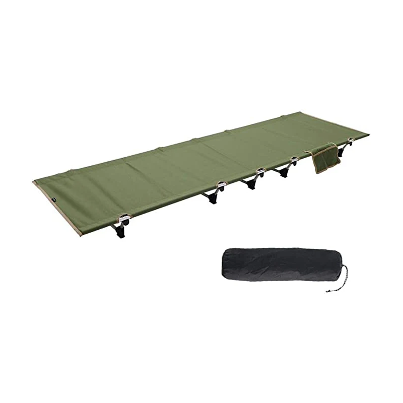 Folding Camping Bed Travel Portable Bed with Carry Bag Attached Pillow Convenient Side Pockets for Indoor & Outdoor Use Support