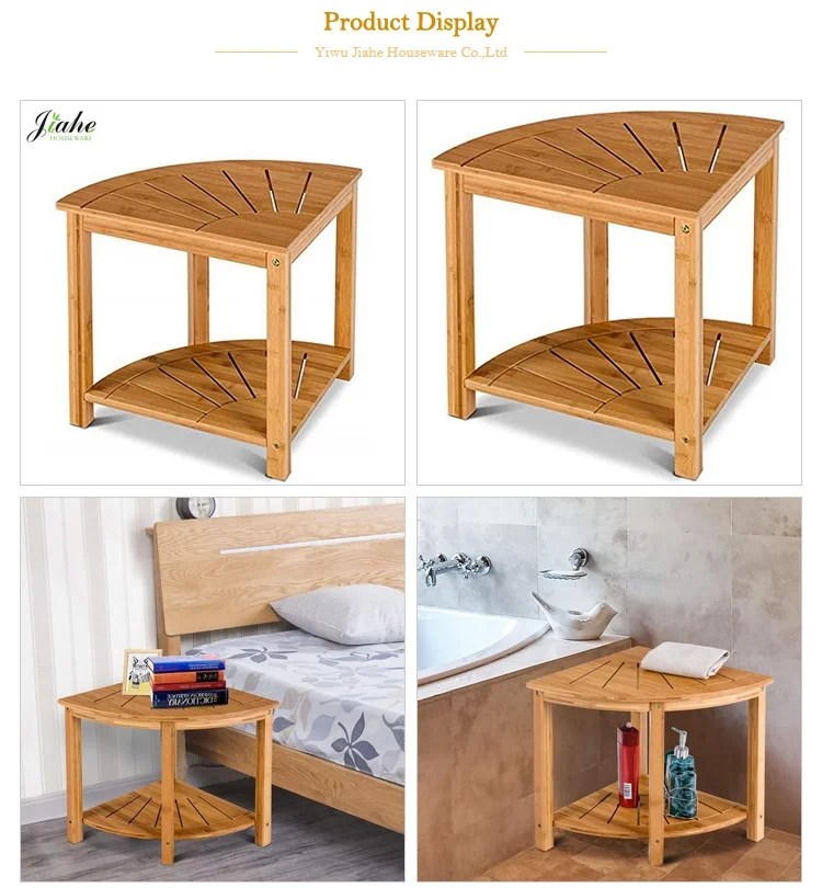 Bamboo Corner Shower Bench Wood Shelf For Bathroom Spa Bath Organizer