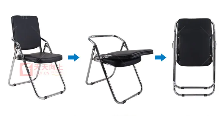 High Quality Folding Leather Chair with U Shape Chromed Frame High Back PU Ding Chair Black Leather Staff Chair