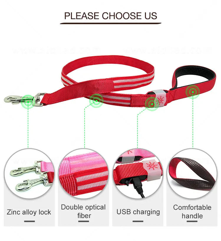 Factory Quality New Trend Led Flashing Dog Collars and Leashes Safety Luminous Leash Lead for Dog Puppy