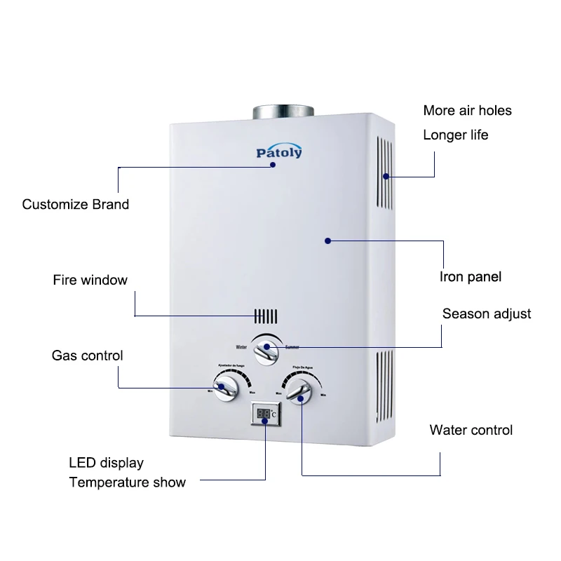 6l To 12l 14l 16l 20l 24l Natural Gas Boiler Shower Instant Gas Propane