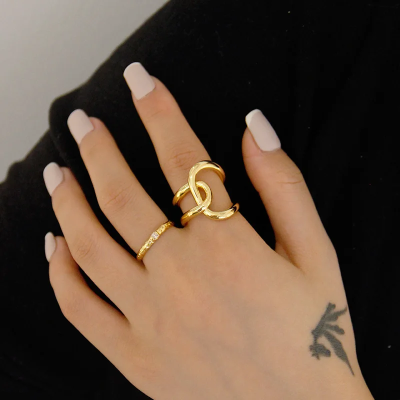 Wire Twisted Bright Matte Gold Rings Irregular Geometric Rings For