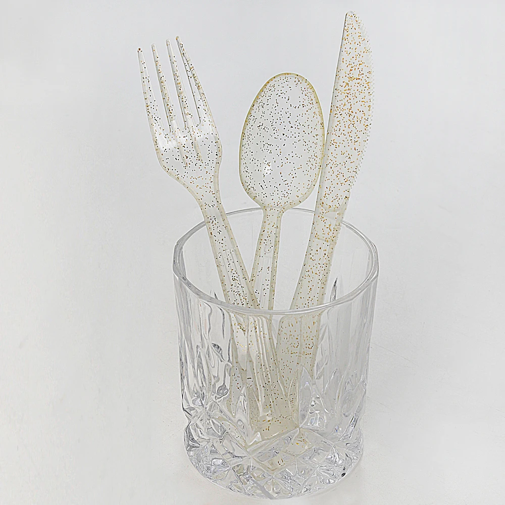 Gold Glitter Cutlery Disposable Flatware Reusable Cutlery Buy Plastic