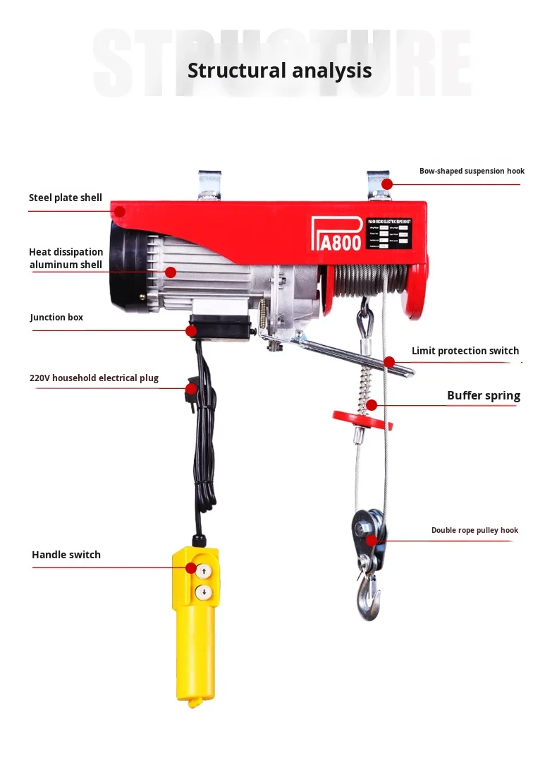 Hot Sale Electric Hoist 1t Small Household Grain Lifting Machine Wireless Remote Control Gantry Lifting Crane Cable Retail Mine