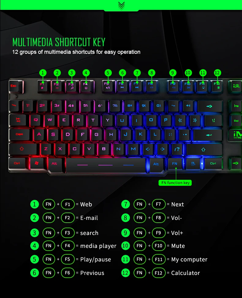 An-300 Wired 104keys Backlit Multimedia Ergonomic Gaming Keyboard And ...